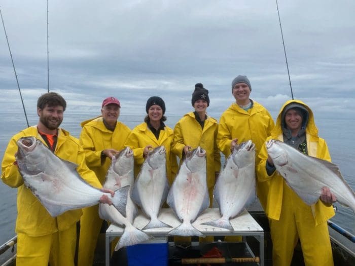 Burnett Group with Halibuts in Sitka, AK with Angling Unlimited