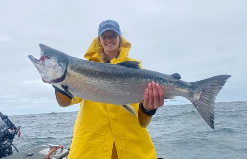 Mattern Burnett with a silver salmon in Sitka, AK
