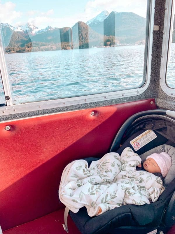 Baby Lauren Chute takes her first boat ride