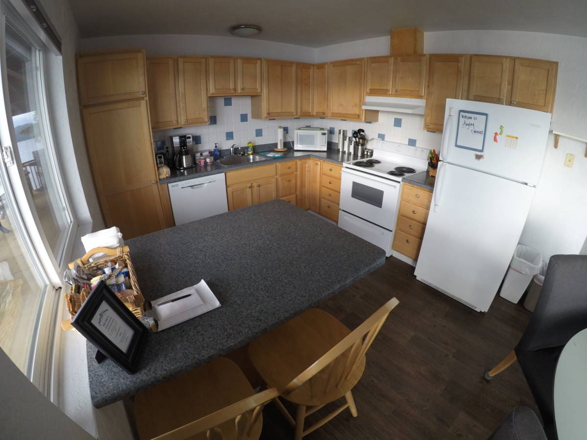 kitchen of a waterfront suite in stika, alaska