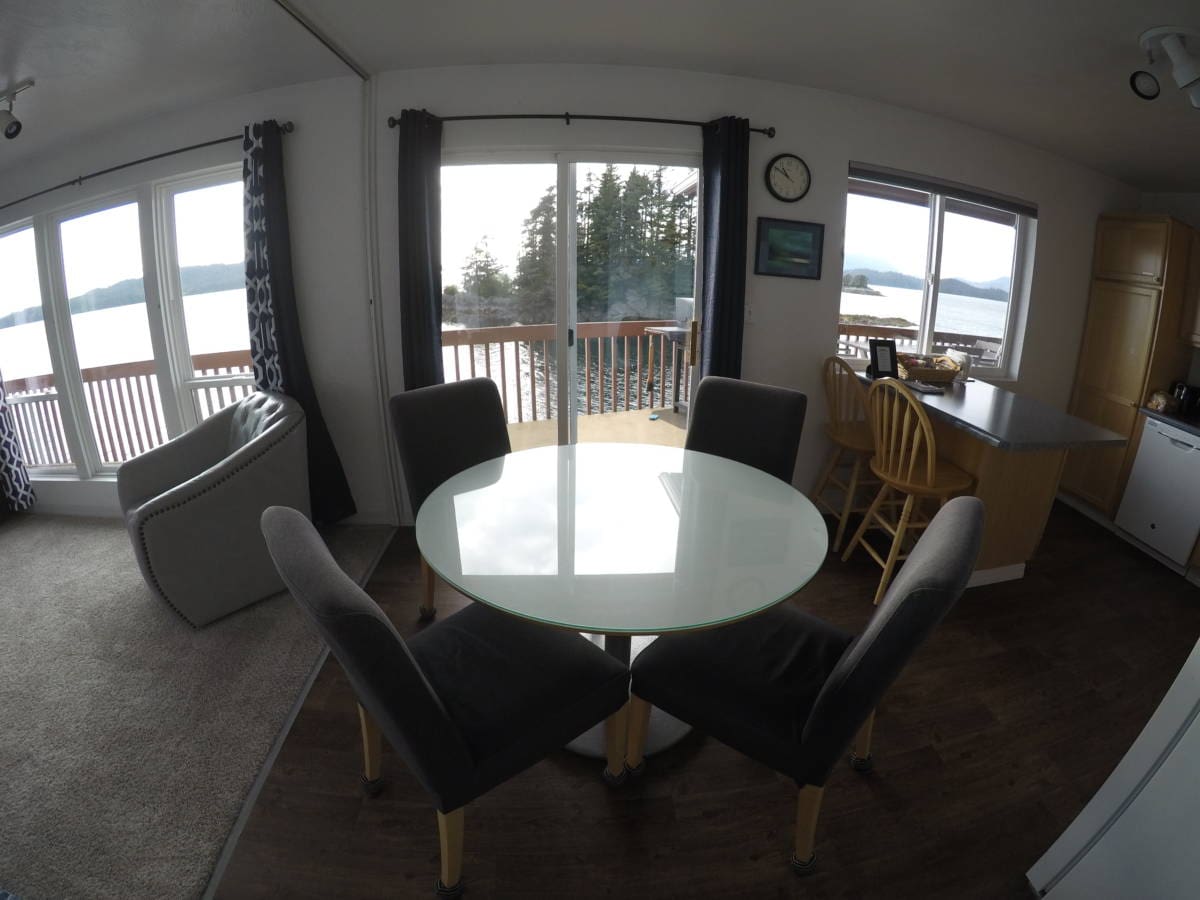 dining area of a waterfront suite in Sitka, Alaska