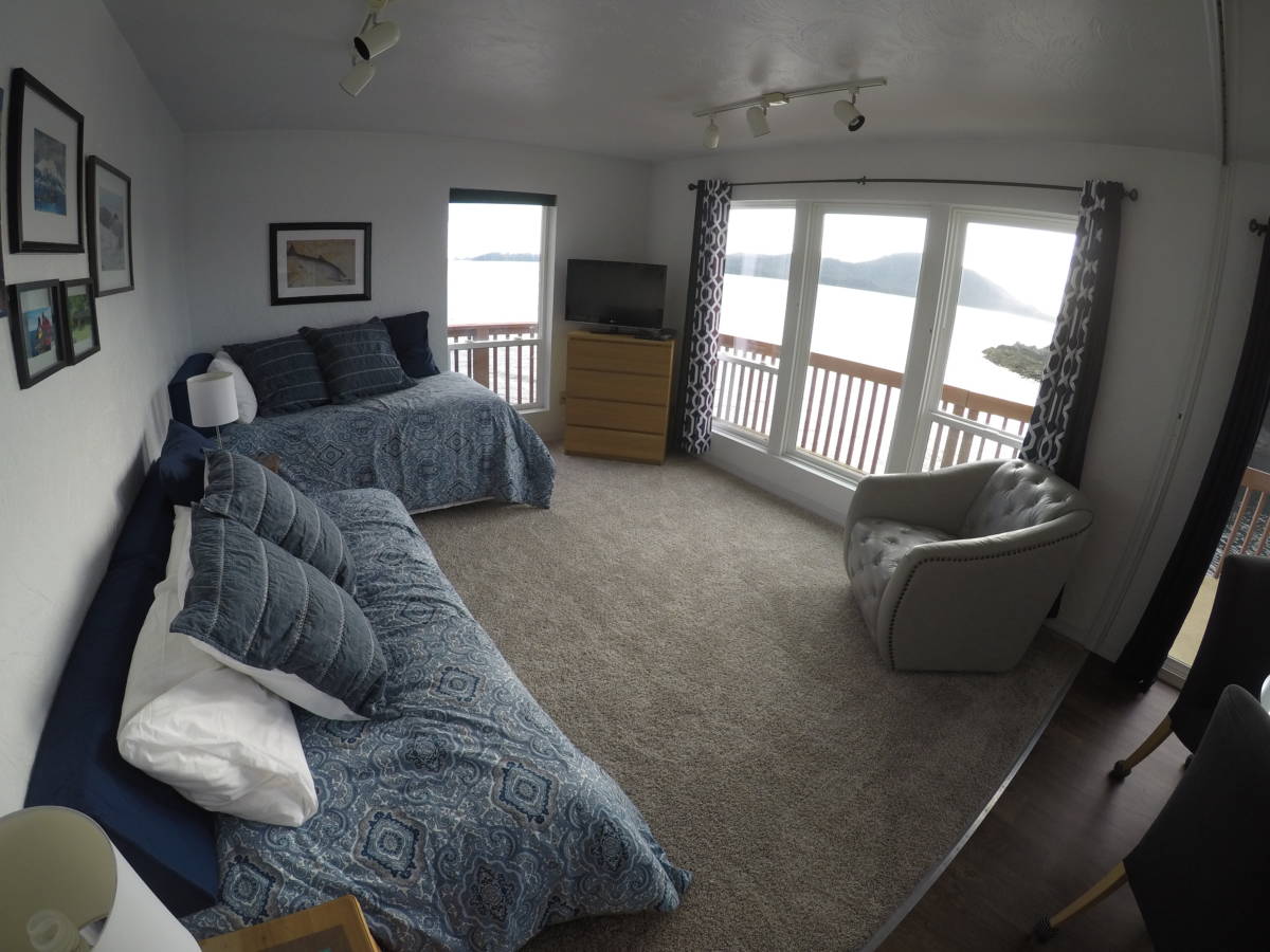 bedroom of a waterfront suite in Sitka, Alaska