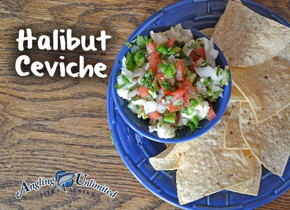 alaskan halibut ceviche served with tortilla chips
