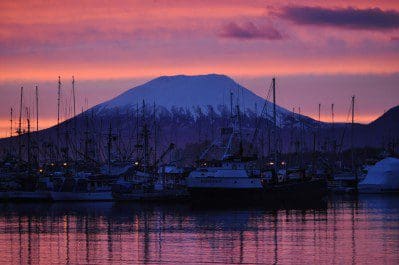Mt. Edgecumbe at sunset in Sitka, Alaska