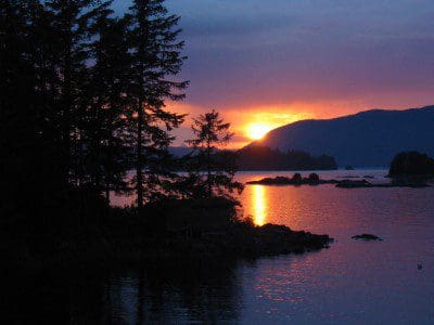 sunset over the water in Sitka, Alaska