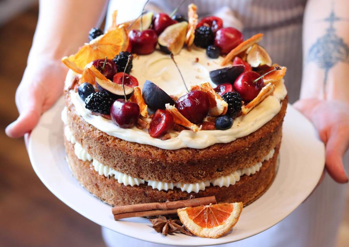 Fruit-covered cake from Wildflour cafe in Sitka, Alaska